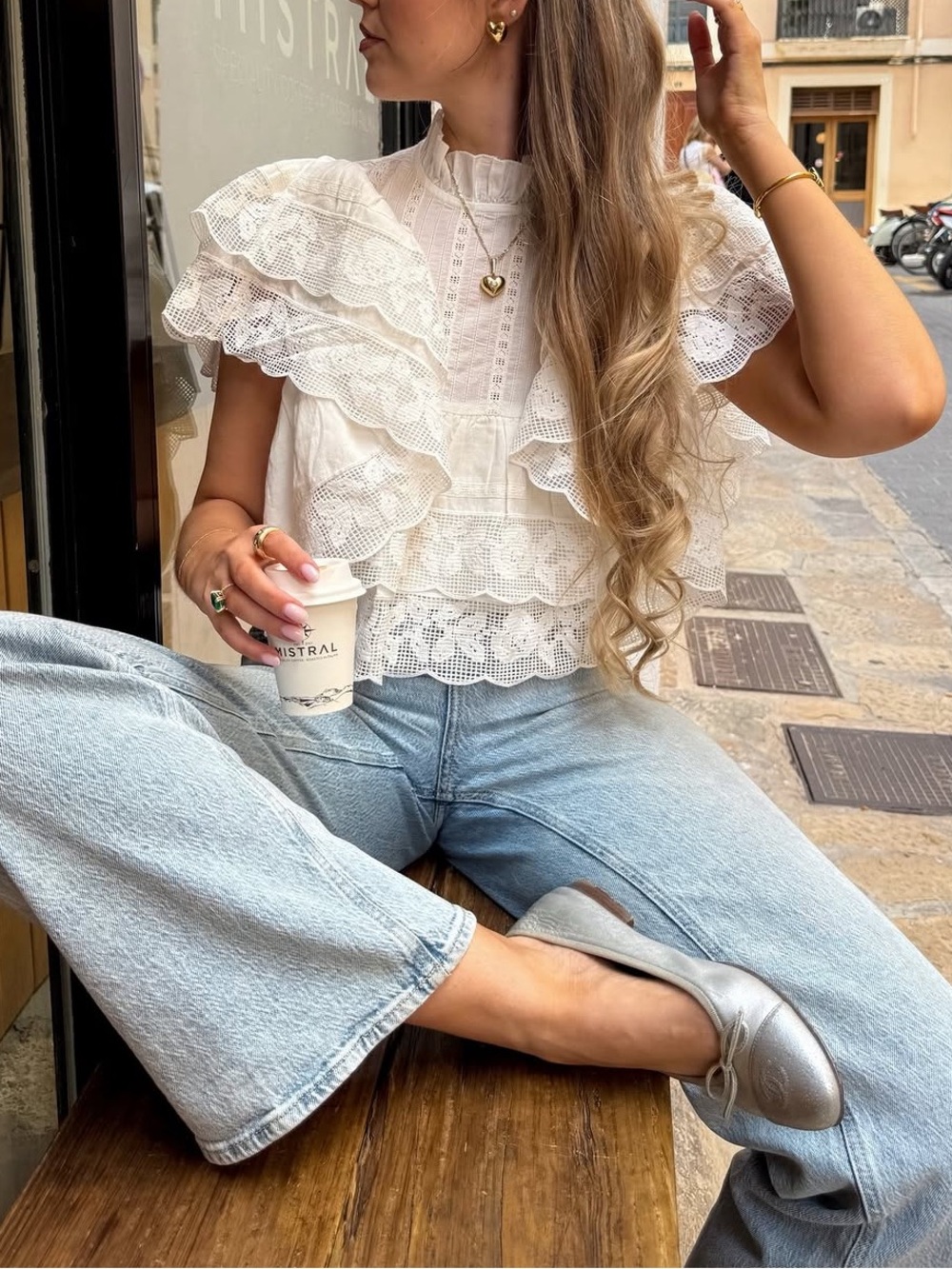 Sezane Leanie Ruffle Blouse in Cream